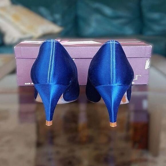 Vtg 80s Stuart Weitzman for Mr. Seymour blue sateen pumps - Picture 6 of 16